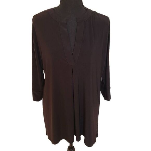 Last Tango Womens Black V Neck Chiffon Stretch Tunic Oversized Blouse - Picture 13 of 13
